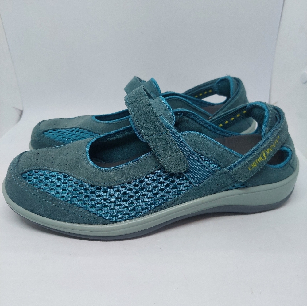 ORTHOFEET 898 Sanibel Mary Jane Sneakers Blue Suede Mesh Shoes Womens 8.5 Wide